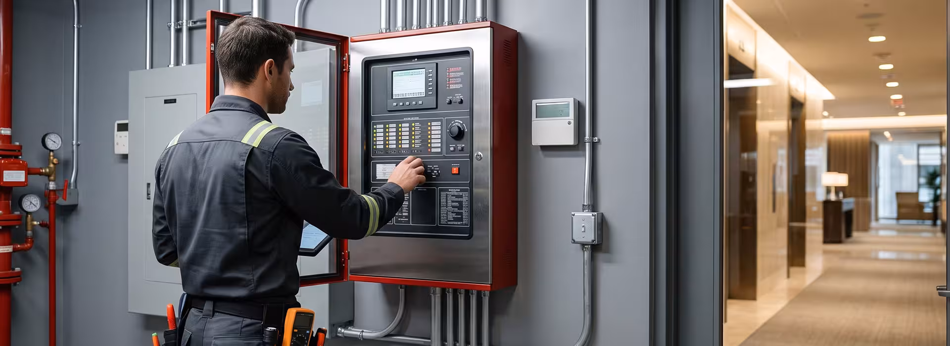 Fire alarm panel in a managed property